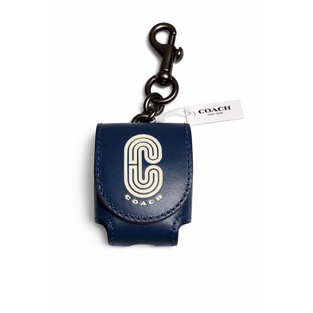 NEW NWT COACH Earbud AirPods Case  Charm C3207 Leather 91315 Wireless Blue